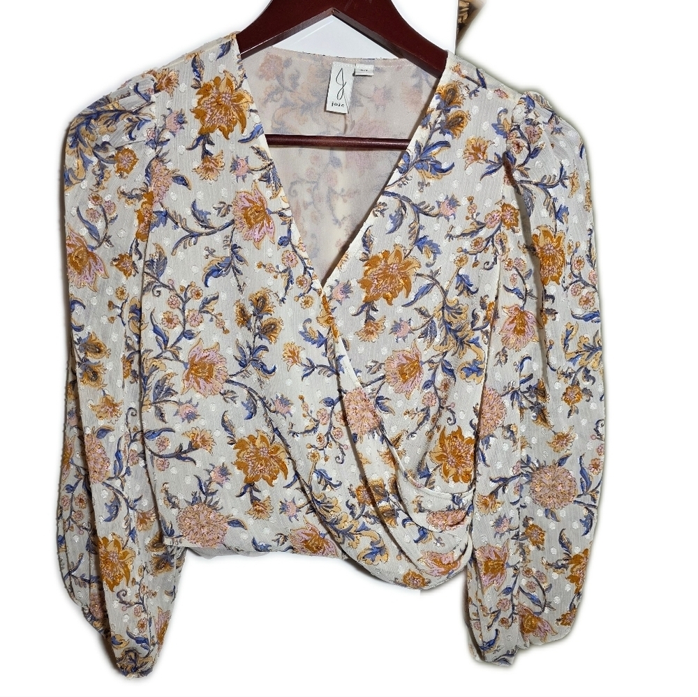 Joie Floral Faux Wrap Blouse Top with Mustard & Blue Print Size Small